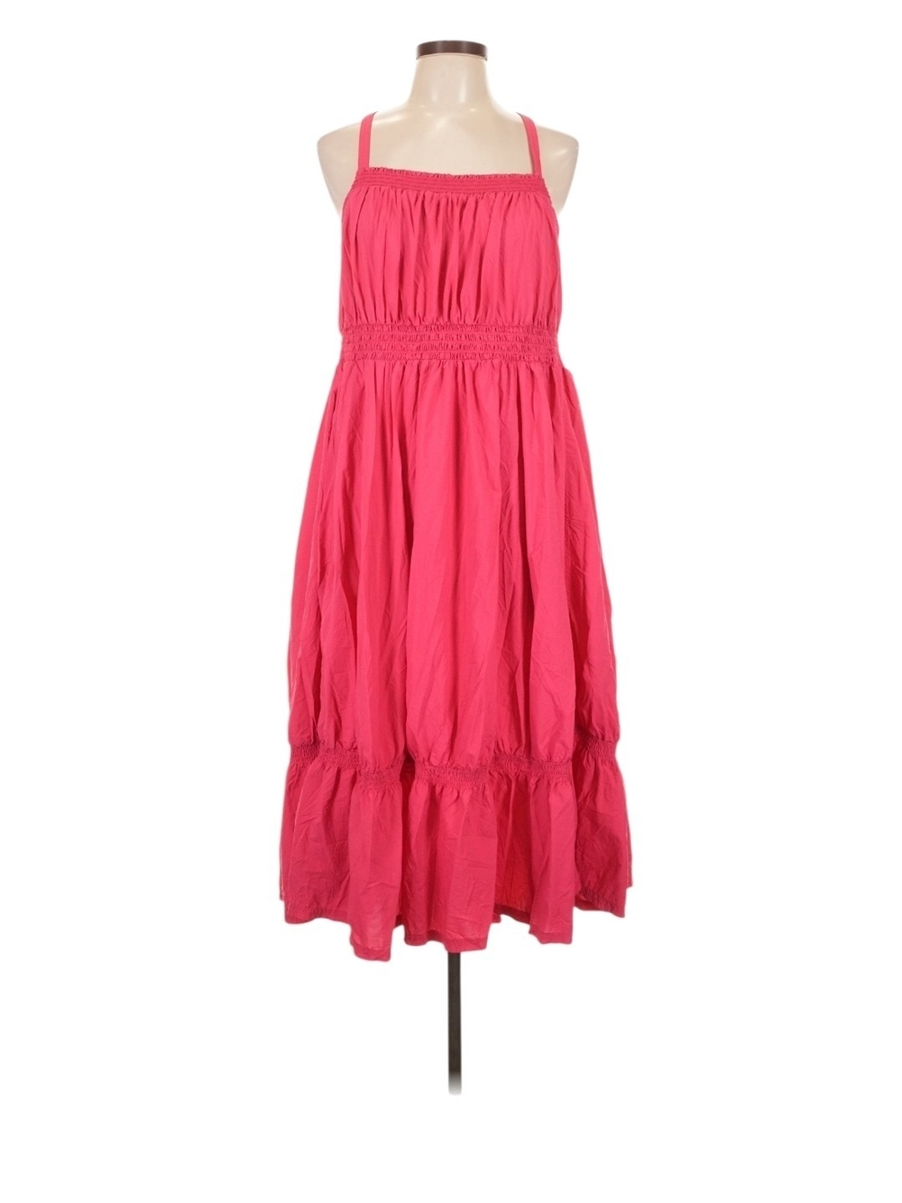 Daily Practice by Anthropologie Pink Tiered High-Low Midi Dress Shirred Bodice M